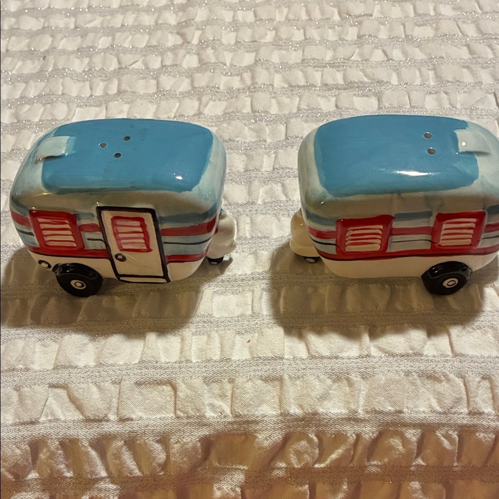 Charming Blue and Red Camper Van Salt and Pepper Shakers